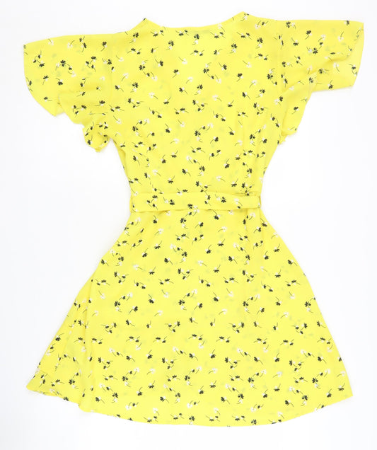 Quiz Women's Yellow Floral Wrap Dress Size 8