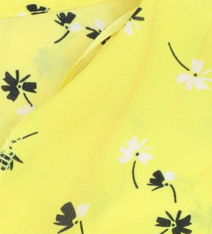 Quiz Women's Yellow Floral Wrap Dress Size 8