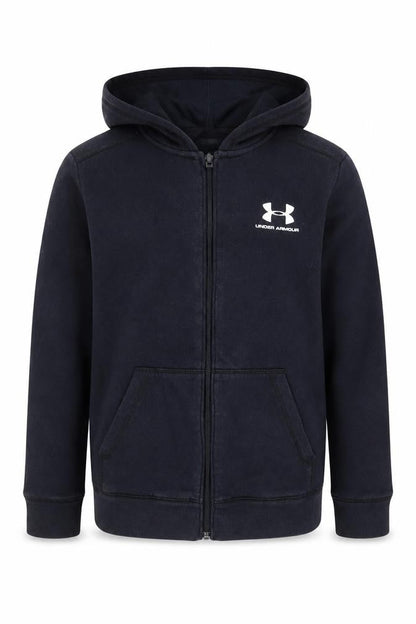 Front view of Under Armour boys’ black full zip hoodie m