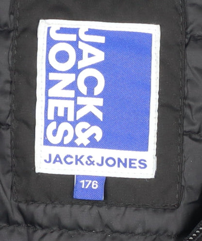 Jack & Jones Boys Black Puffer Jacket, 16Y, Hooded Winter Coat