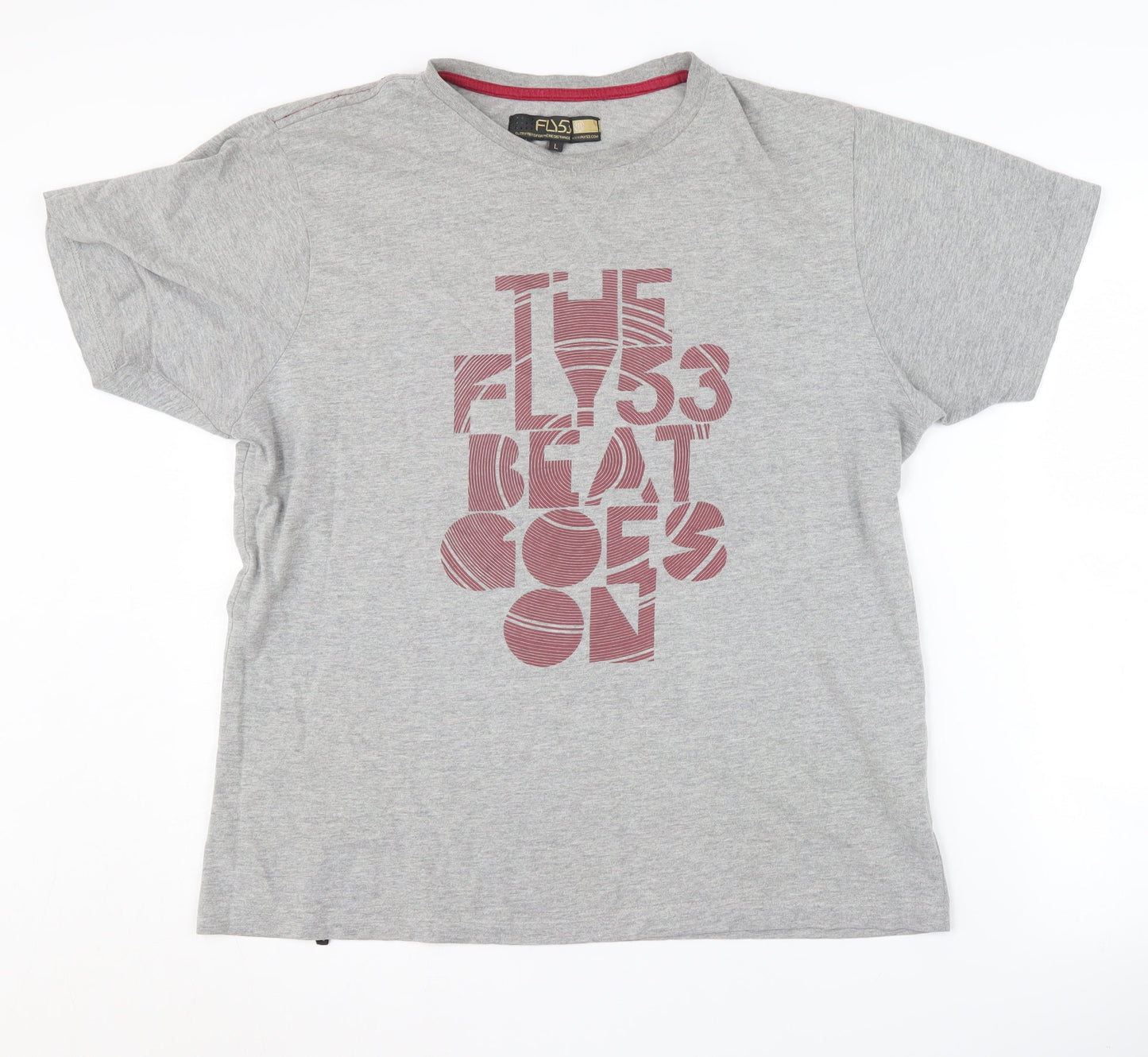 FLY53 Men's Grey Graphic Print T-Shirt L