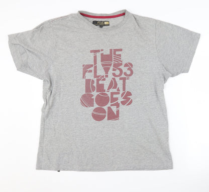 FLY53 Men's Grey Graphic Print T-Shirt L