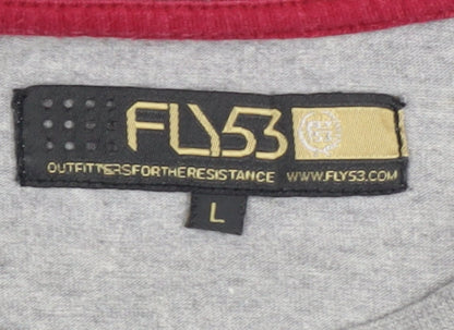 FLY53 Men's Grey Graphic Print T-Shirt L