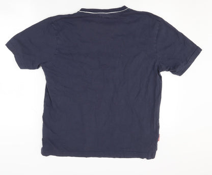 Slazenger Men's Blue V-Neck T-Shirt, Medium, Cotton, Logo Accent