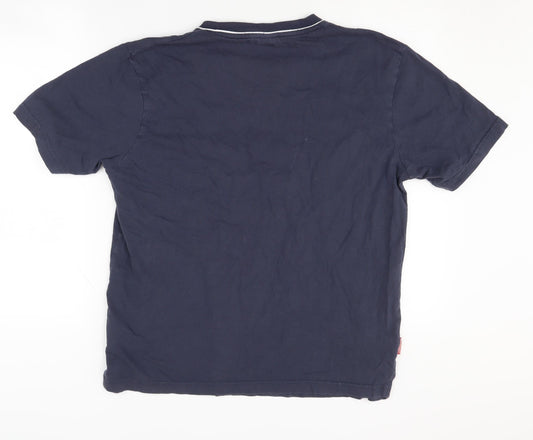 Slazenger Men's Blue V-Neck T-Shirt, Medium, Cotton, Logo Accent