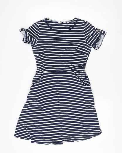 Dorothy Perkins Petite Striped Dress, Size 10, Navy/White