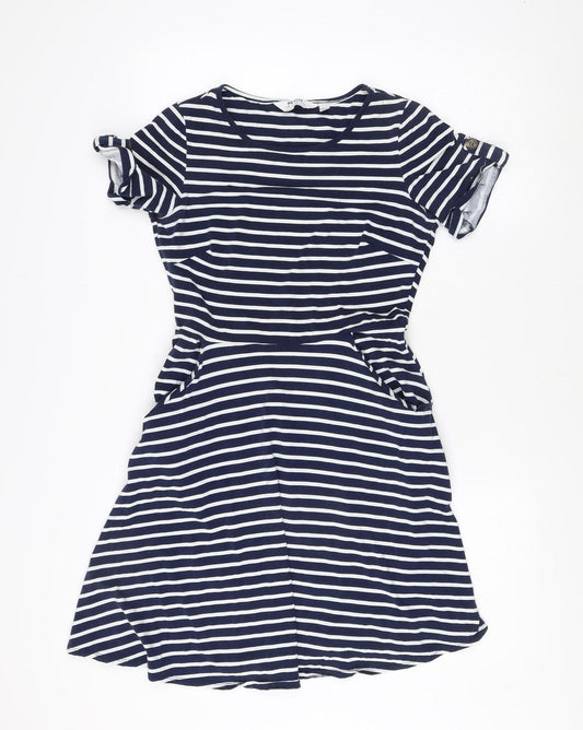 Dorothy Perkins Petite Striped Dress, Size 10, Navy/White