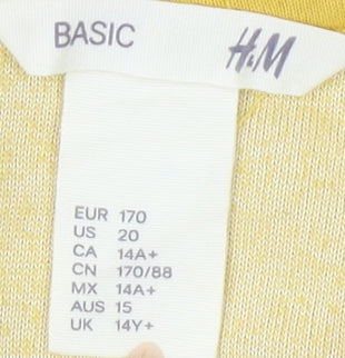 H&M Girls Yellow Velour Hoodie, Pullover Style, Size 14 Years
