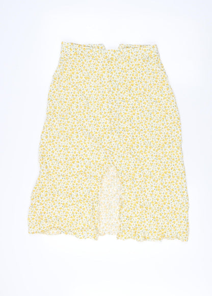New Look Women's Yellow Floral Midi A-Line Skirt