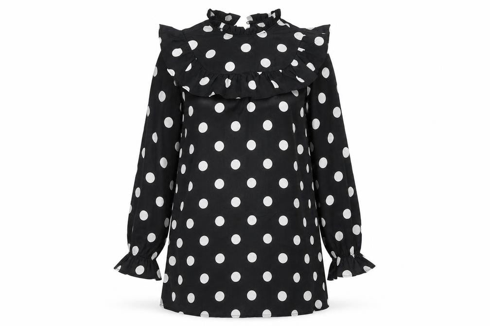 New Look Women's Black Polka Dot Long Sleeve Dress