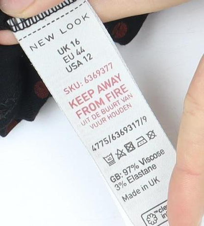 New Look Women's Black Polka Dot Top Size 16