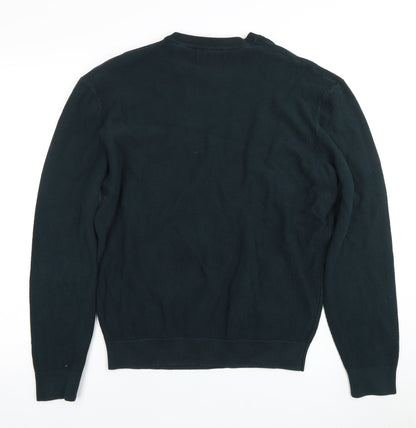 Zara Men's Black Cotton Pullover Jumper, Crew Neck