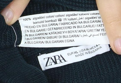 Zara Men's Black Cotton Pullover Jumper, Crew Neck