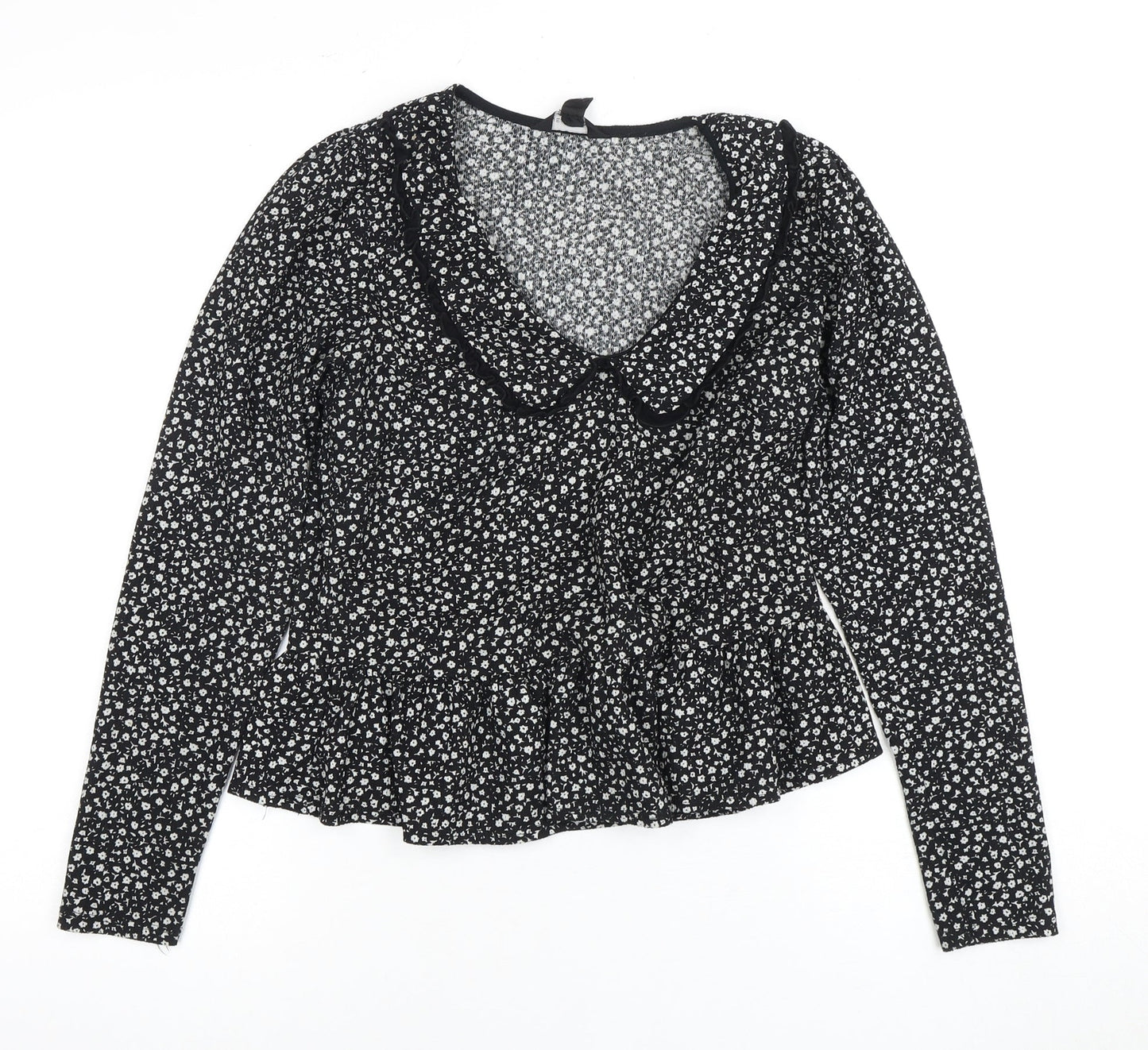 New Look Women's Black Floral Collared Blouse Size 10