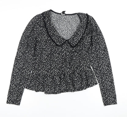New Look Women's Black Floral Collared Blouse Size 10