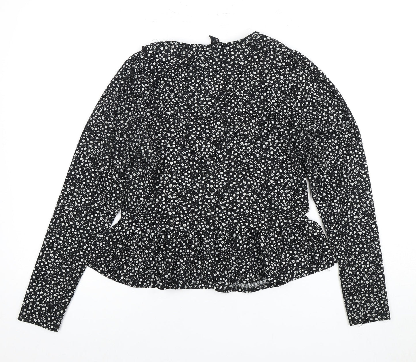 New Look Women's Black Floral Collared Blouse Size 10