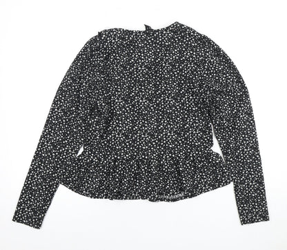 New Look Women's Black Floral Collared Blouse Size 10