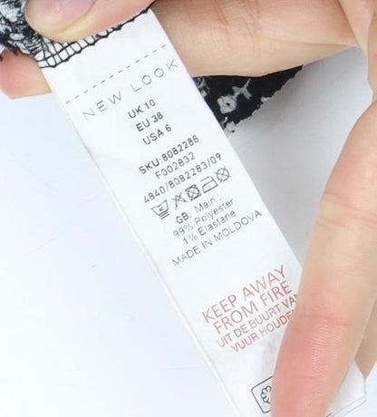 New Look Women's Black Floral Collared Blouse Size 10