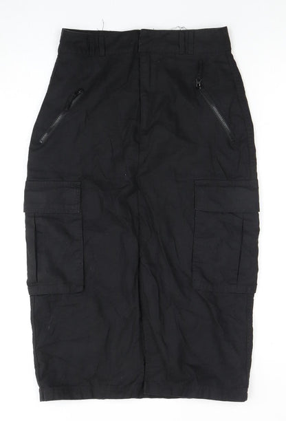 Stradivarius Women's Black Cargo Midi Skirt Size 6 with Pockets