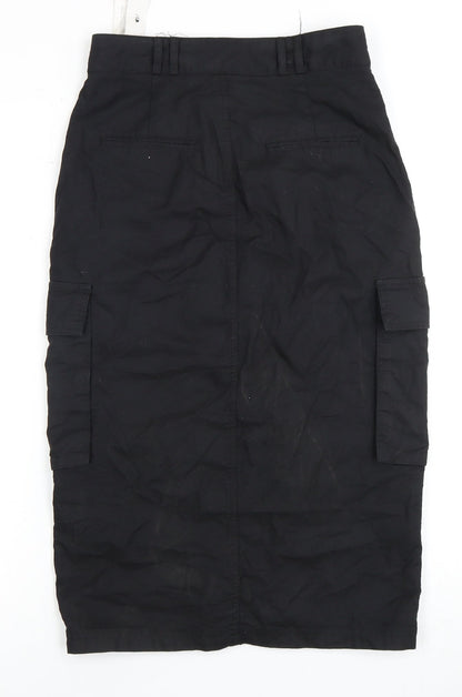 Stradivarius Women's Black Cargo Midi Skirt Size 6 with Pockets