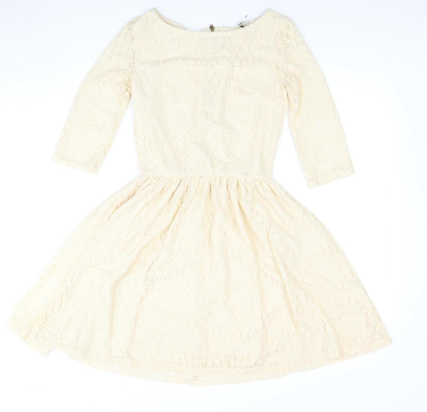 River Island Beige Fit & Flare Dress Women Size 8
