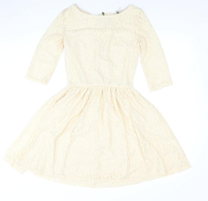 River Island Beige Fit & Flare Dress Women Size 8