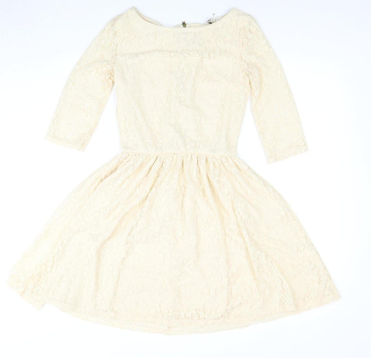 River Island Beige Fit & Flare Dress Women Size 8