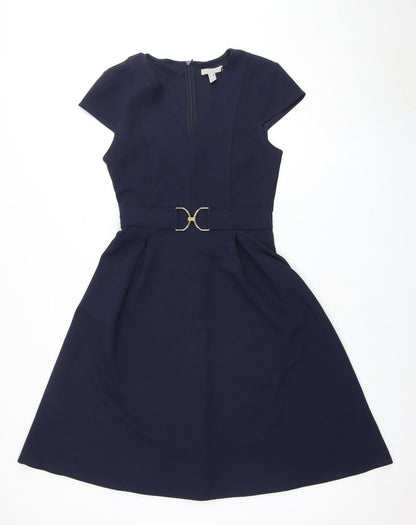 H&M Women's Blue Short Sleeve V-Neck Dress, Size S
