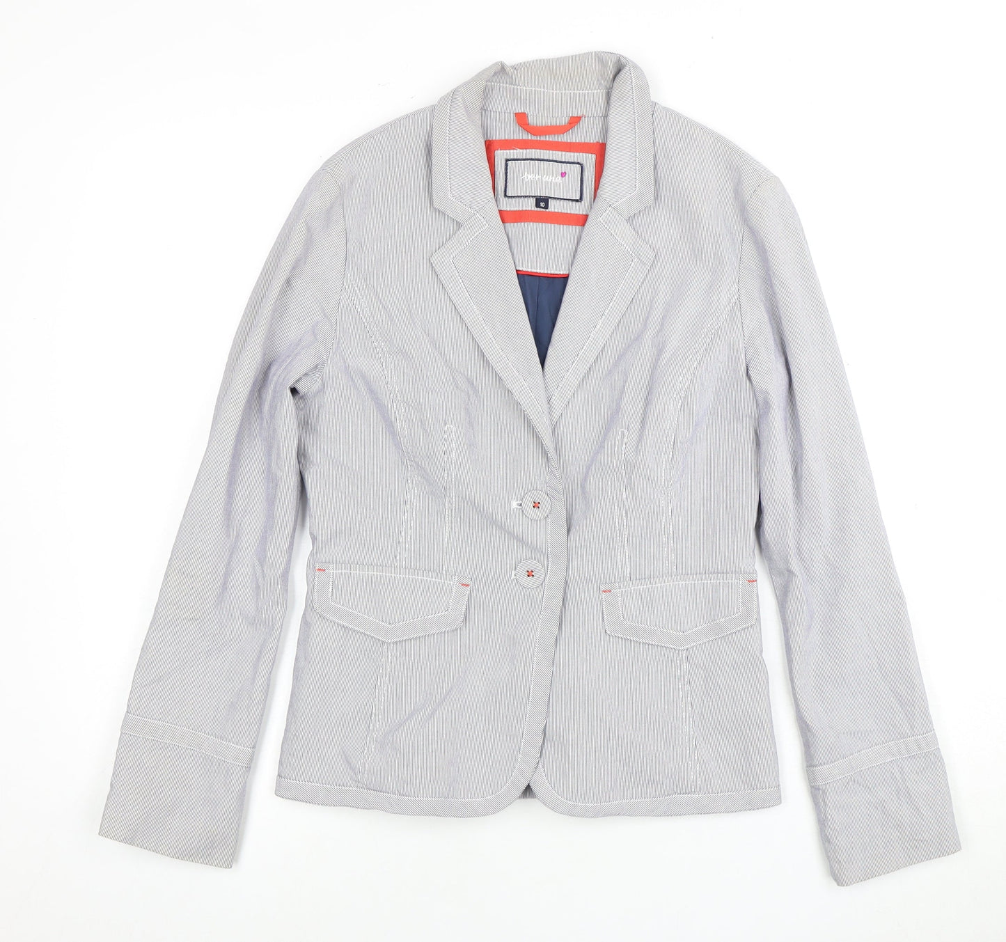 Marks and Spencer Women's Blue Striped Blazer, Size 10