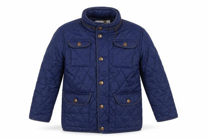 Front view of John Lewis boys’ blue quilted jacket, 5 years, casual