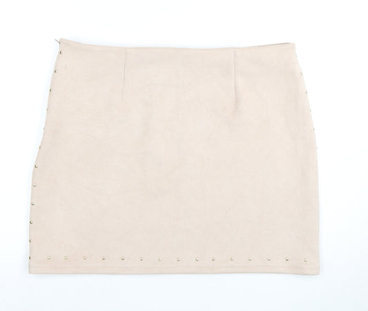 Next Women's Beige Mini Pencil Skirt, Size 16, Studded