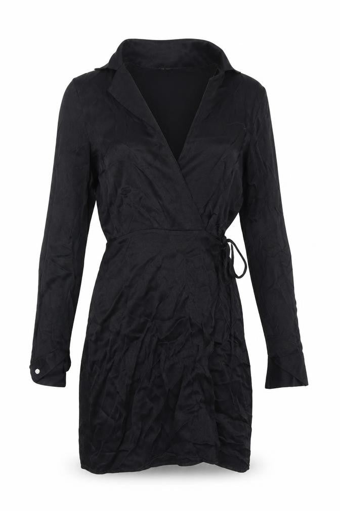MNG Women's Black XS Wrap Dress Long Sleeve