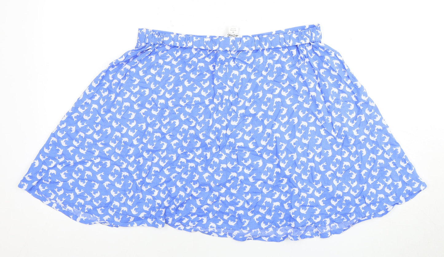 Monki Women's Blue Animal Print Skirt M Regular Viscose