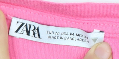 Womens UK Size M Zara Pink Basic T-Shirt