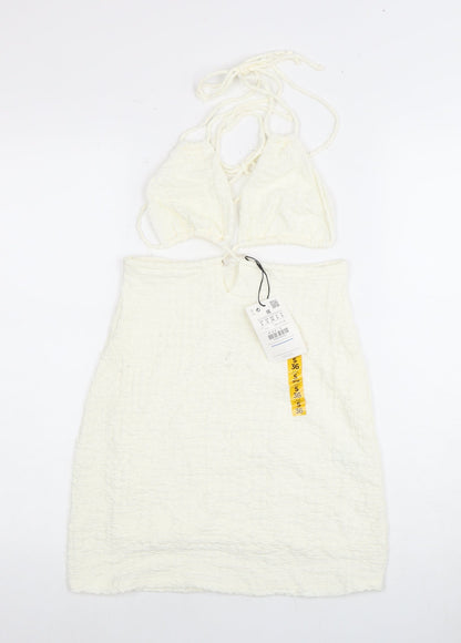 Pull&Bear Women's Ivory Dress Size 8, Halter, Sleeveless