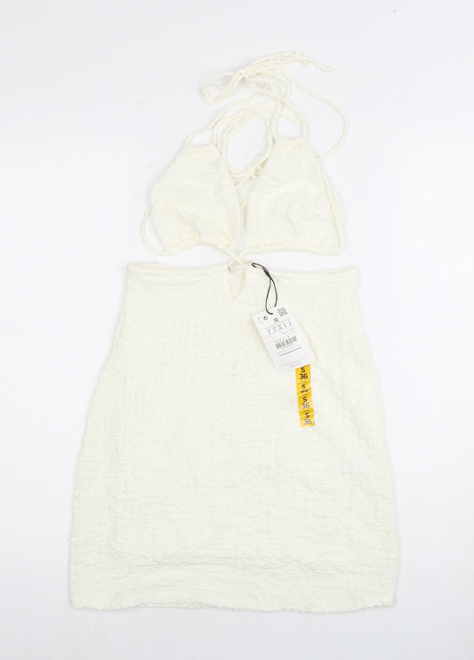 Pull&Bear Women's Ivory Dress Size 8, Halter, Sleeveless