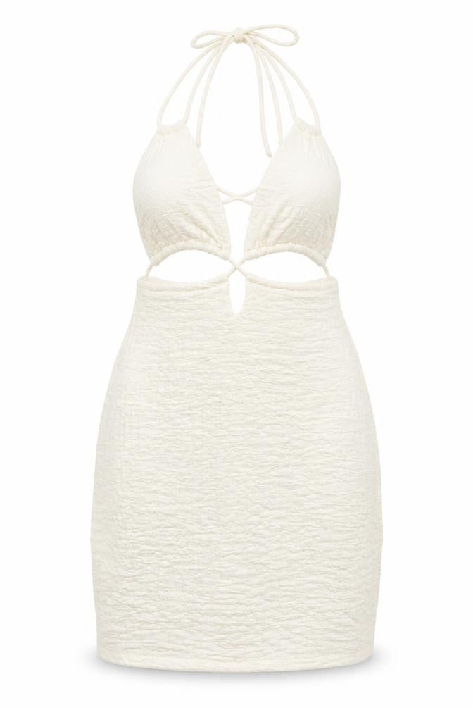 Pull&Bear Women's Ivory Dress Size 8, Halter, Sleeveless