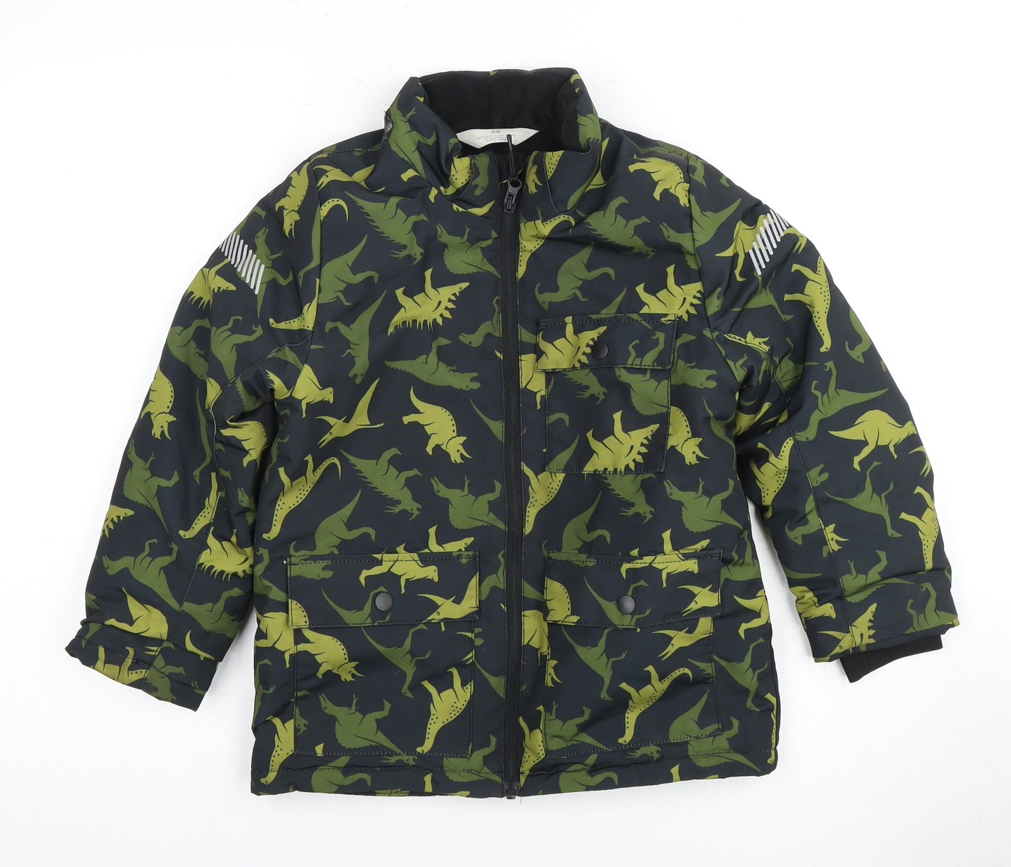 H&M Boys Green Dinosaur Parka, Winter Jacket, 7-8 Years