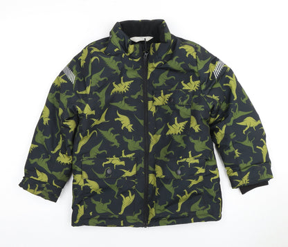 H&M Boys Green Dinosaur Parka, Winter Jacket, 7-8 Years