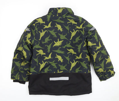 H&M Boys Green Dinosaur Parka, Winter Jacket, 7-8 Years
