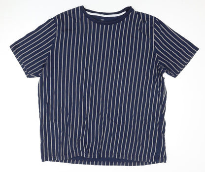 Marks and Spencer Men's Blue 2XL Striped T-Shirt