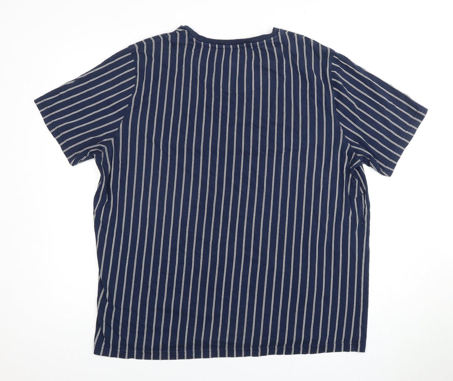 Marks and Spencer Men's Blue 2XL Striped T-Shirt