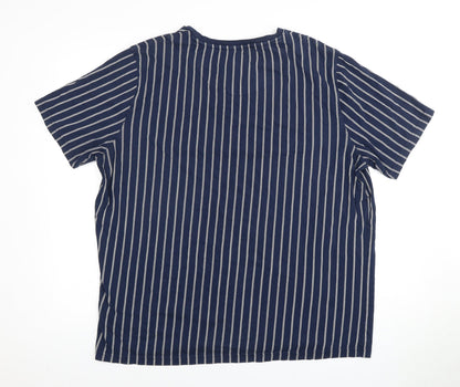 Marks and Spencer Men's Blue 2XL Striped T-Shirt
