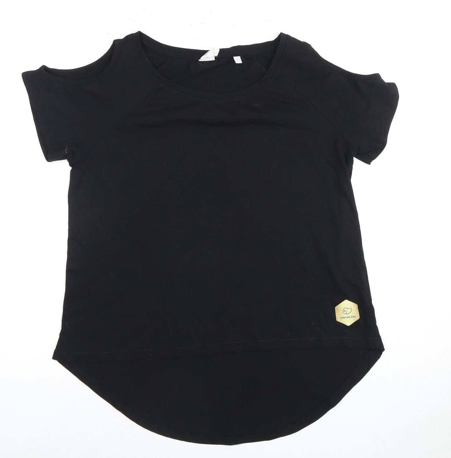 SkinniFit Women’s Black Cold Shoulder T-Shirt, Size S