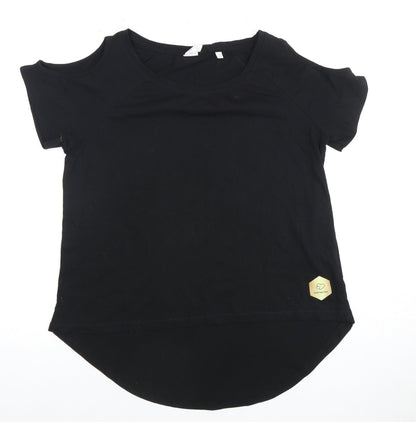 SkinniFit Women’s Black Cold Shoulder T-Shirt, Size S