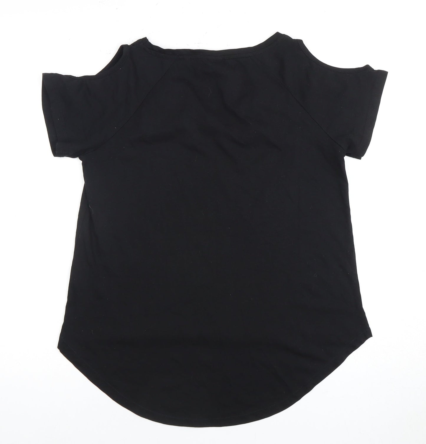 SkinniFit Women’s Black Cold Shoulder T-Shirt, Size S