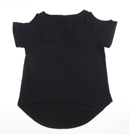 SkinniFit Women’s Black Cold Shoulder T-Shirt, Size S