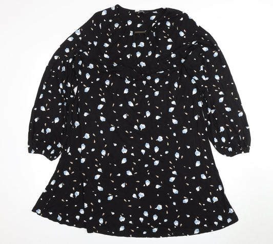 Evans Women's Black Floral Dress Size 18 V-Neck