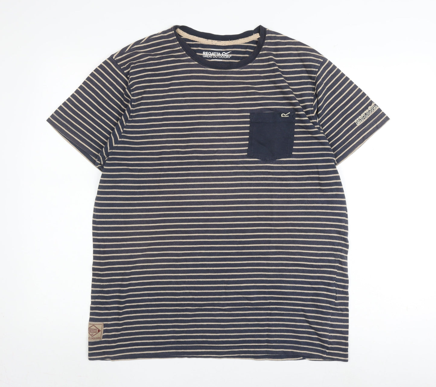 Regatta Men's Blue Stripe T-Shirt L Cotton Blend