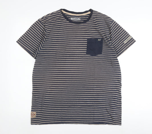 Regatta Men's Blue Stripe T-Shirt L Cotton Blend